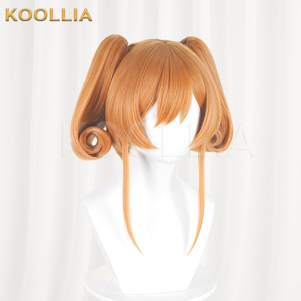 Puella Magi Madoka Magica Walpurgisnacht Rising Therese Wig Warm Orange Realistic Scalp Top Short Wig With Jaw‑Clip Ring‑Curl Twin Tails Basic Wig