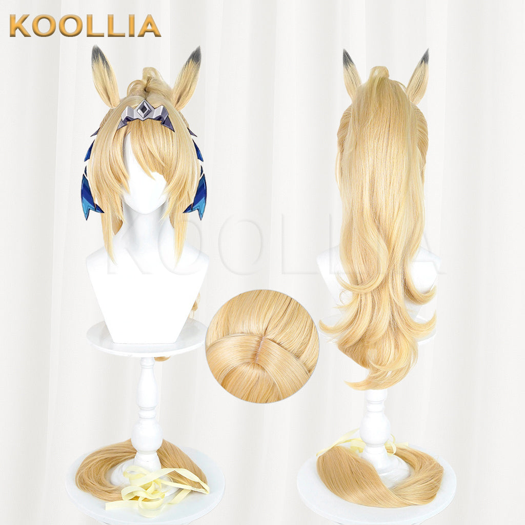 Zenless Zone Zero Sigrid Warm Blonde Wig Detachable Tiger Clip Wavy High Ponytail Realistic Scalp Top Basic Wig