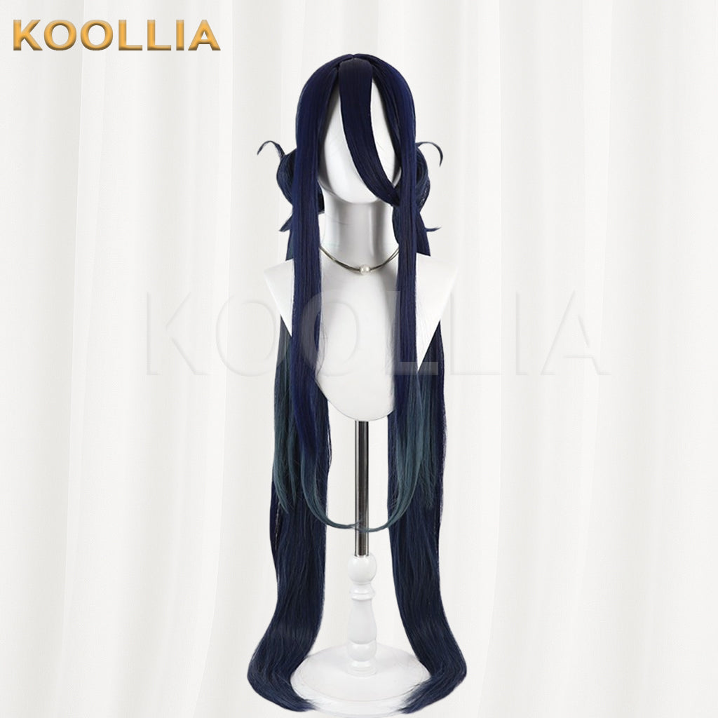 Blue Archive Tendo Alice Wig Navy‑Blue Teal Gradient Realistic Scalp Top Detachable Buns Twin Tails Basic Wig