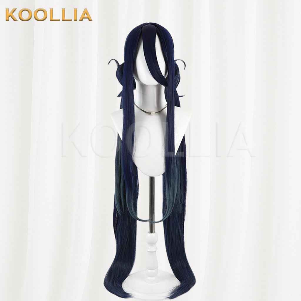 Blue Archive Tendo Alice Wig Navy‑Blue Teal Gradient Realistic Scalp Top Detachable Buns Twin Tails Basic Wig