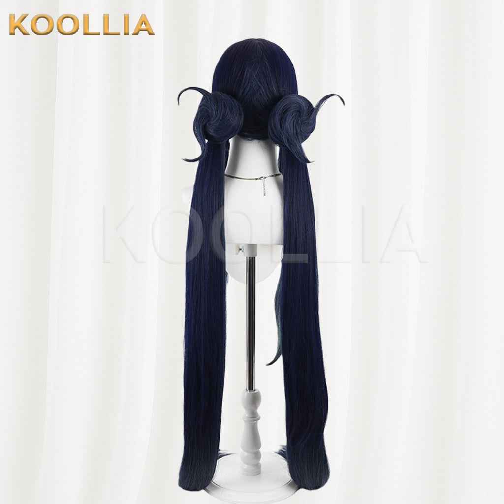 Blue Archive Tendo Alice Wig Navy‑Blue Teal Gradient Realistic Scalp Top Detachable Buns Twin Tails Basic Wig