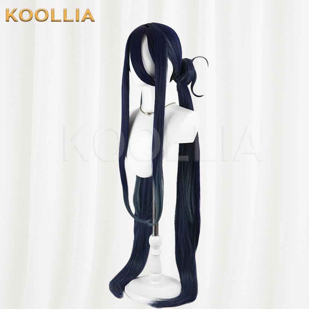 Blue Archive Tendo Alice Wig Navy‑Blue Teal Gradient Realistic Scalp Top Detachable Buns Twin Tails Basic Wig