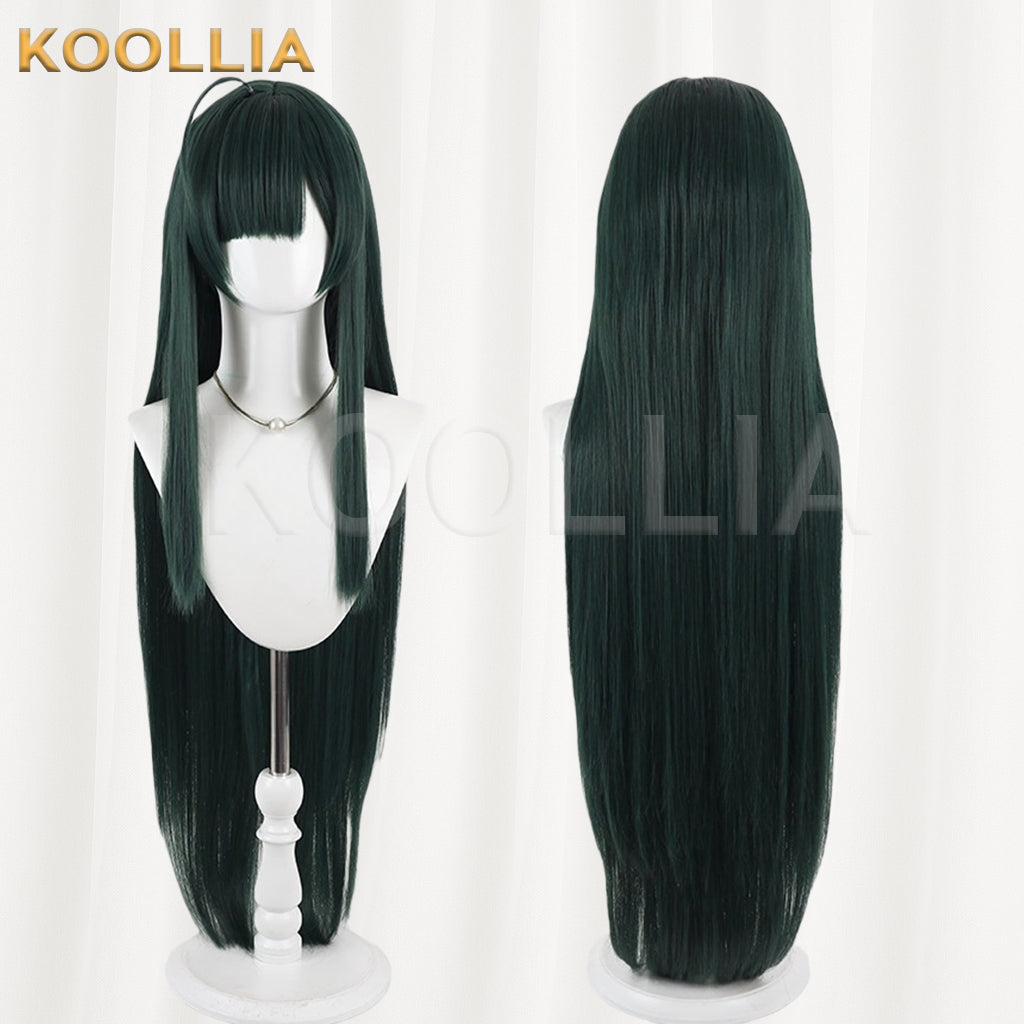 Mameda Horizon Tohoku Junko Wig Dark Emerald‑Green Realistic Scalp Top Built‑In Ahoge Extra‑Long Straight Wig Basic Wig