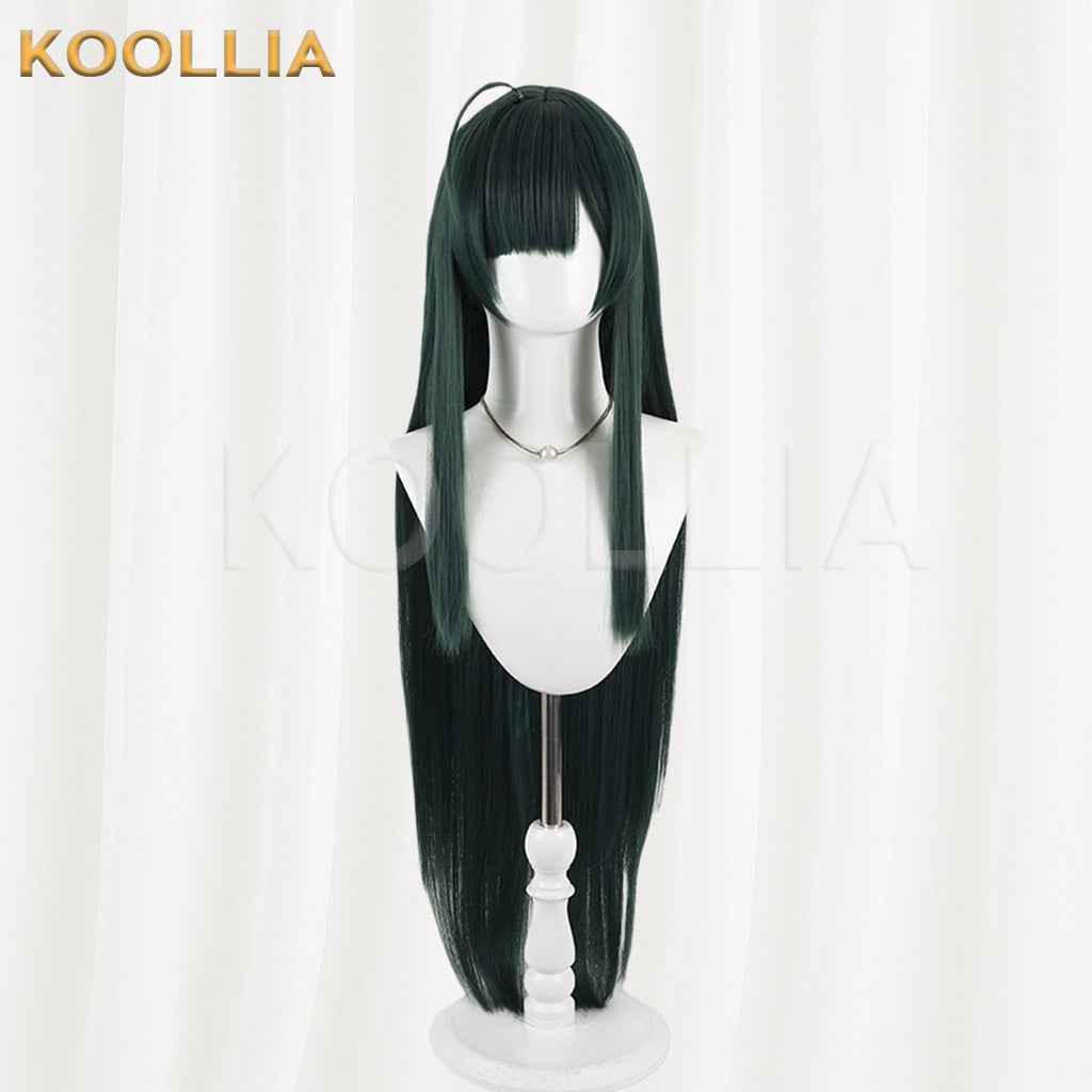Mameda Horizon Tohoku Junko Wig Dark Emerald‑Green Realistic Scalp Top Built‑In Ahoge Extra‑Long Straight Wig Basic Wig