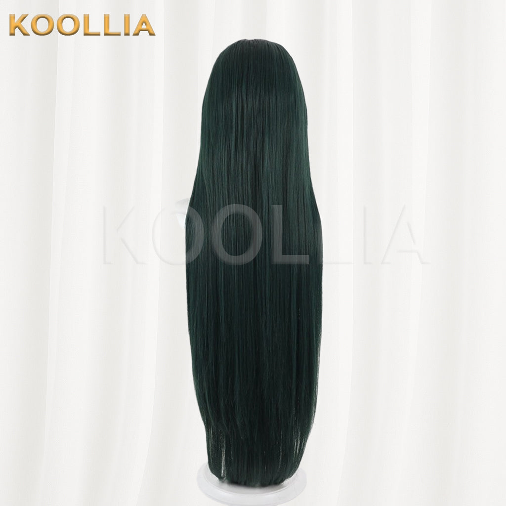 Mameda Horizon Tohoku Junko Wig Dark Emerald‑Green Realistic Scalp Top Built‑In Ahoge Extra‑Long Straight Wig Basic Wig