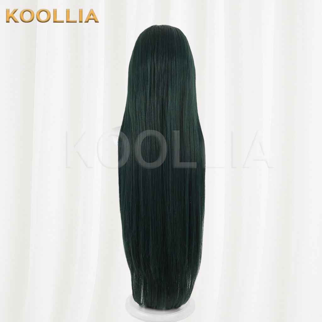 Mameda Horizon Tohoku Junko Wig Dark Emerald‑Green Realistic Scalp Top Built‑In Ahoge Extra‑Long Straight Wig Basic Wig