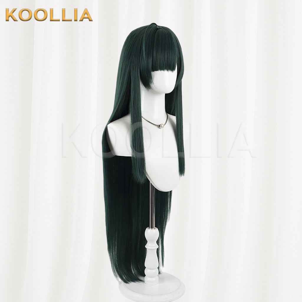 Mameda Horizon Tohoku Junko Wig Dark Emerald‑Green Realistic Scalp Top Built‑In Ahoge Extra‑Long Straight Wig Basic Wig