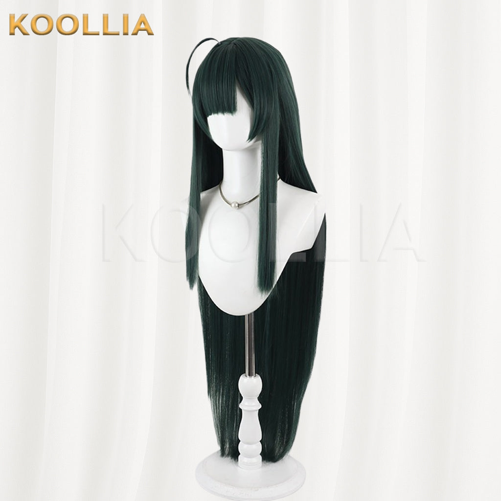Mameda Horizon Tohoku Junko Wig Dark Emerald‑Green Realistic Scalp Top Built‑In Ahoge Extra‑Long Straight Wig Basic Wig
