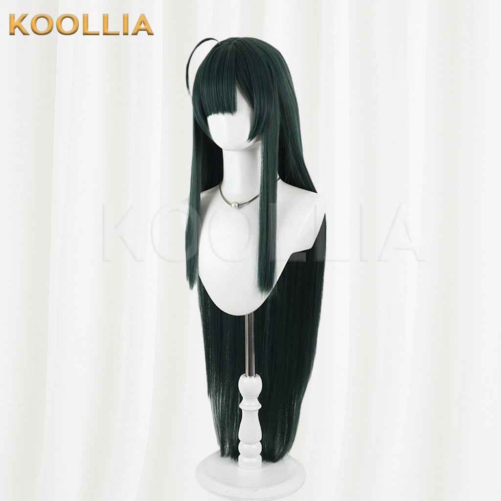 Mameda Horizon Tohoku Junko Wig Dark Emerald‑Green Realistic Scalp Top Built‑In Ahoge Extra‑Long Straight Wig Basic Wig