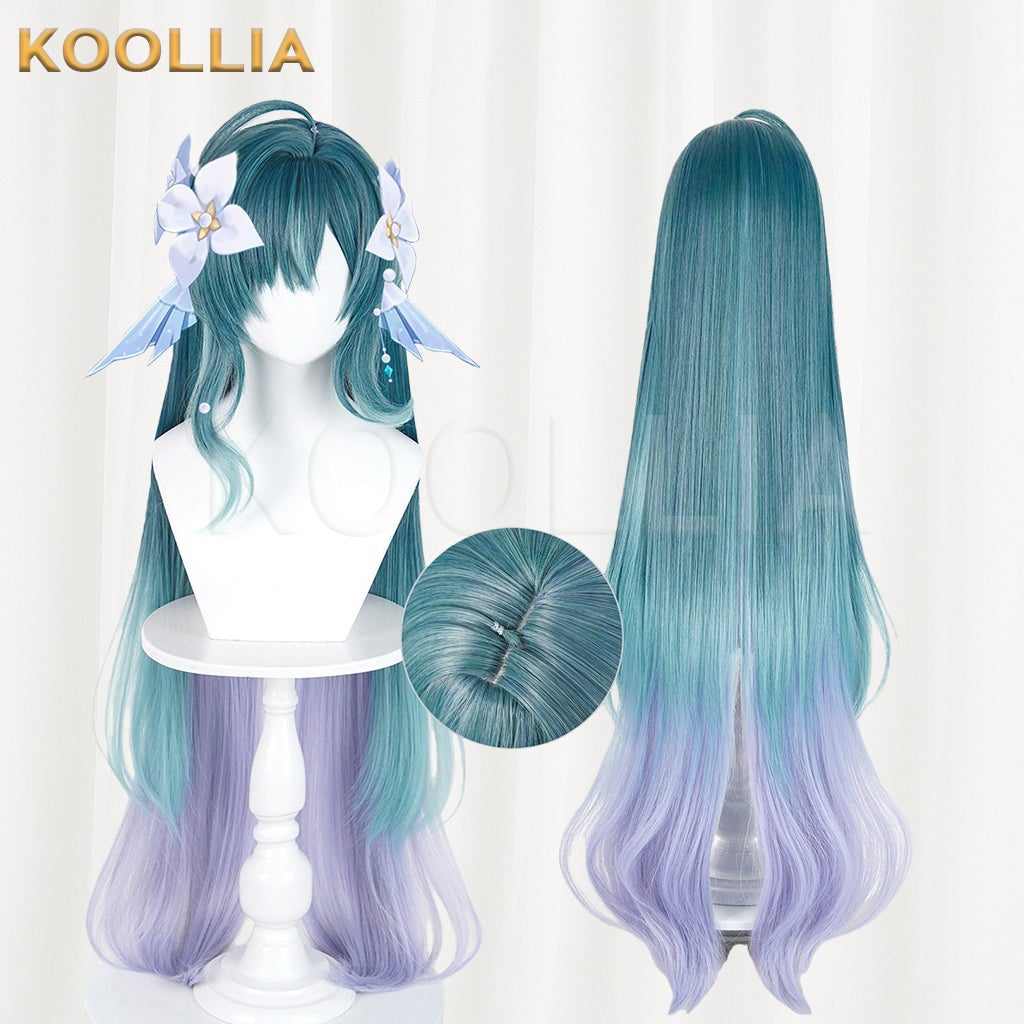 Genshin Impact Voyanisa Wig Three‑Tone Gradient Integrated Extra‑Long High Ponytail Realistic Scalp Top Basic Wig