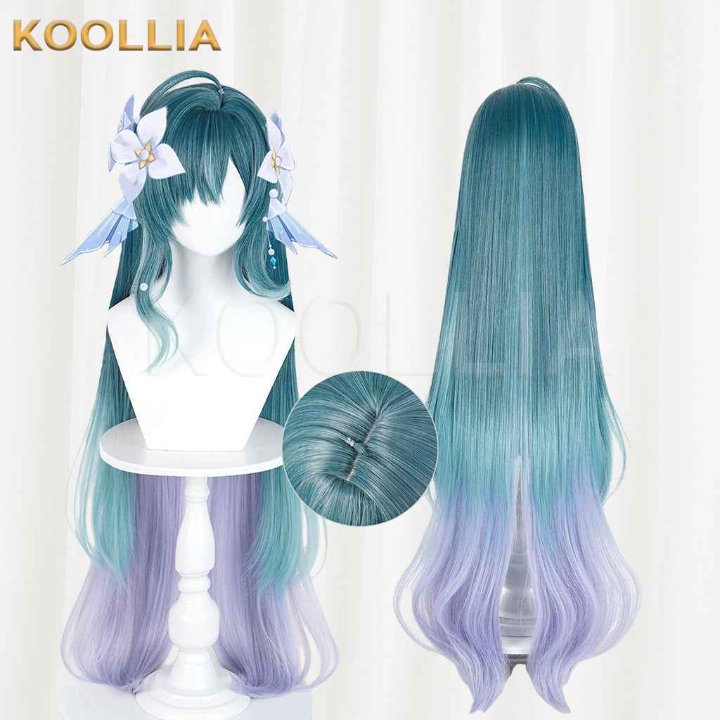 Genshin Impact Voyanisa Wig Three‑Tone Gradient Integrated Extra‑Long High Ponytail Realistic Scalp Top Basic Wig