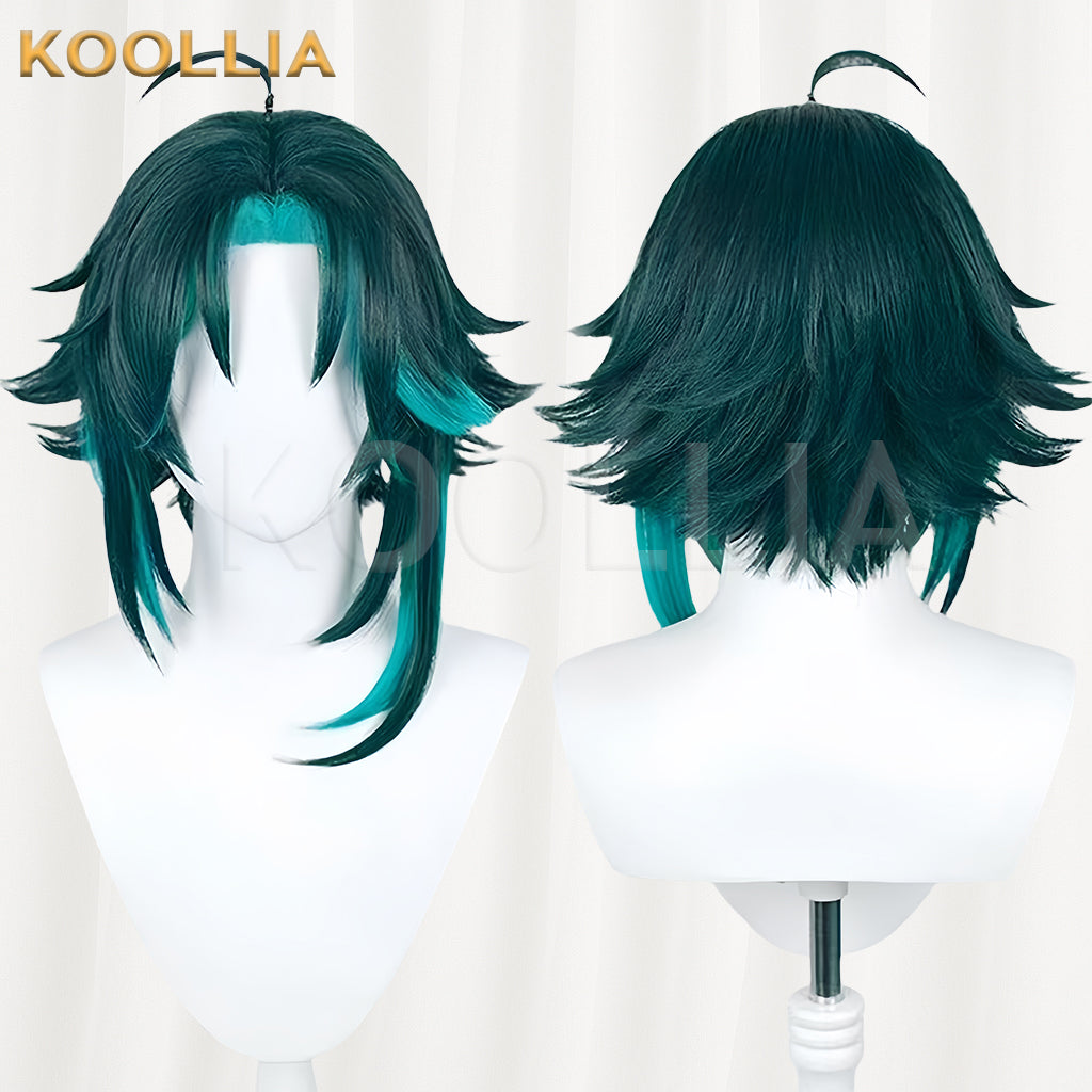 Peruca básica curta de cabelo verde Xiao Genshin Impact