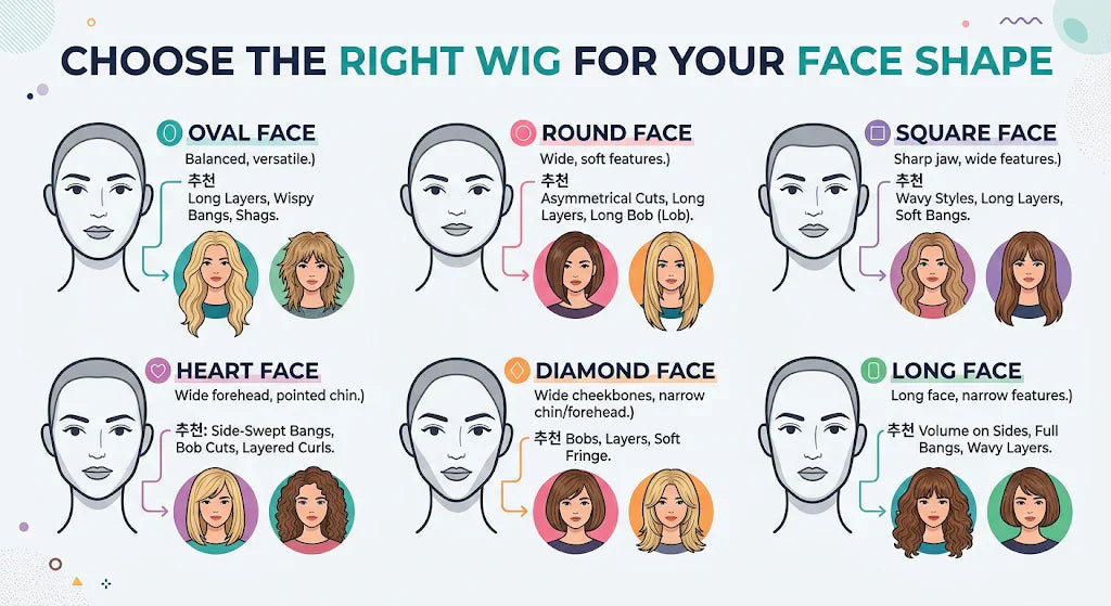 A simple face shape chart that helps you choose a wig by face shape