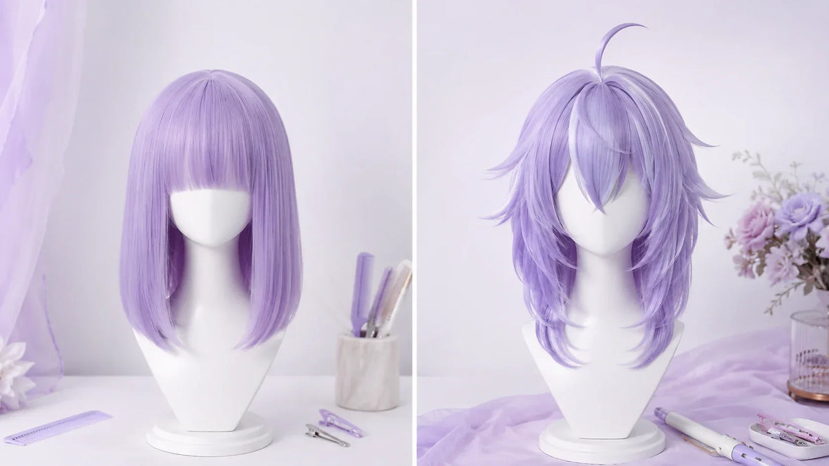 Basic cosplay wig compared with a styled character-accurate wig