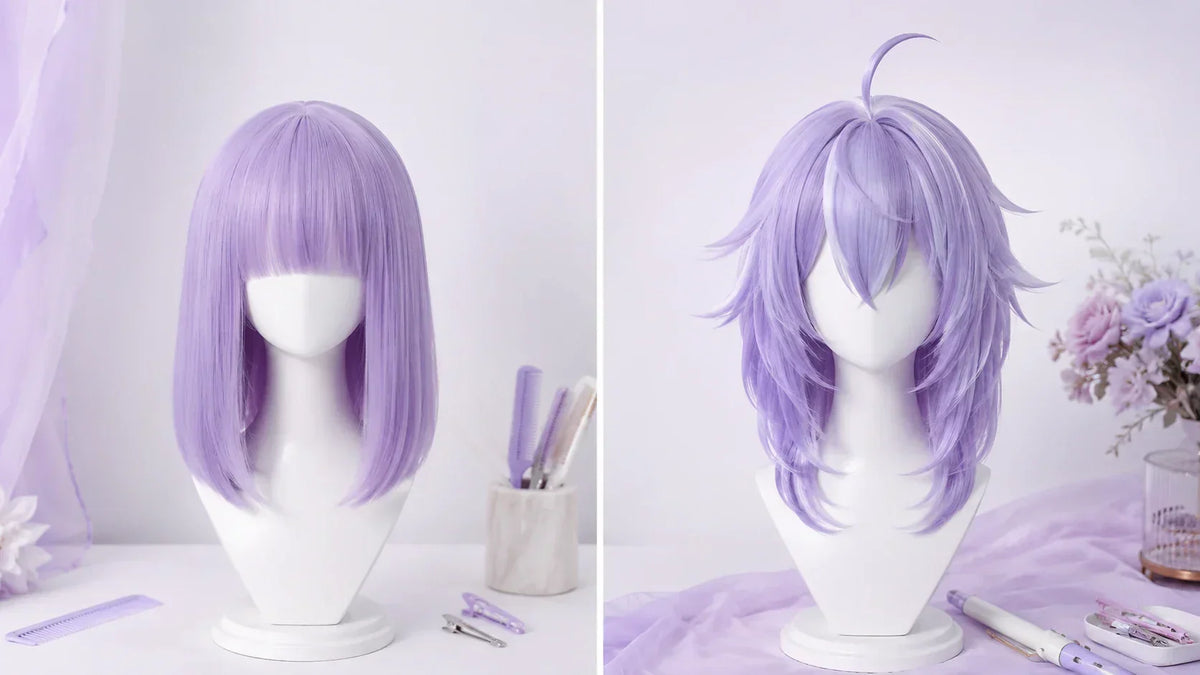 Basic cosplay wig compared with a styled character-accurate wig