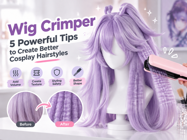 Wig crimper for creating textured and voluminous cosplay wig hairstyles