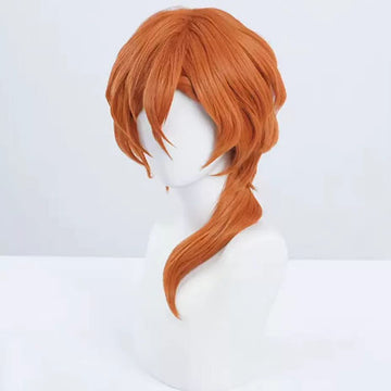 Nakahara Chuuya cosplay wig from Bungo Stray Dogs, featuring layered orange hair and a long side tail