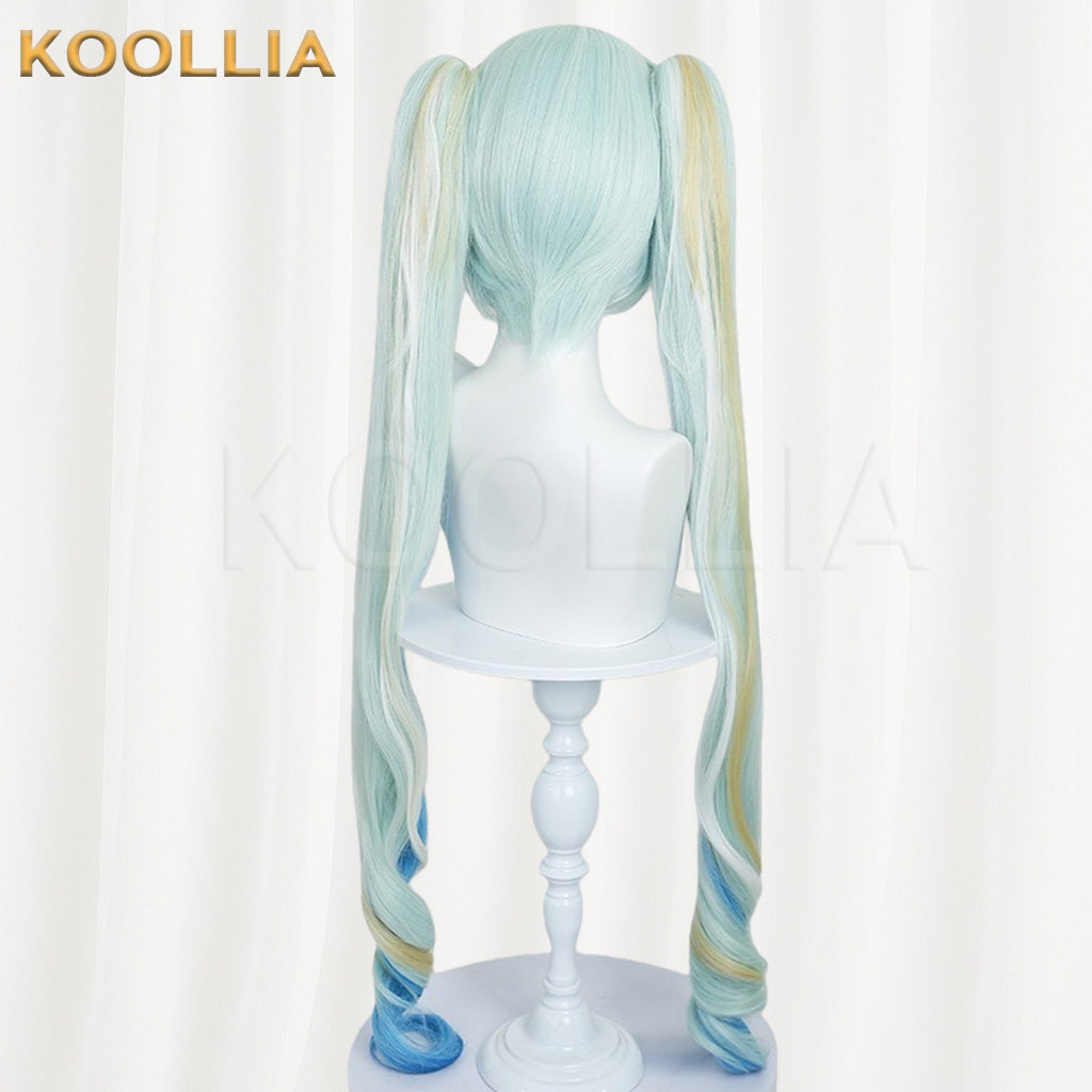 Hatsune Miku 2026 Snow Miku Light Cyan‑Blue Yellow Gradient Highlight Basic Wig