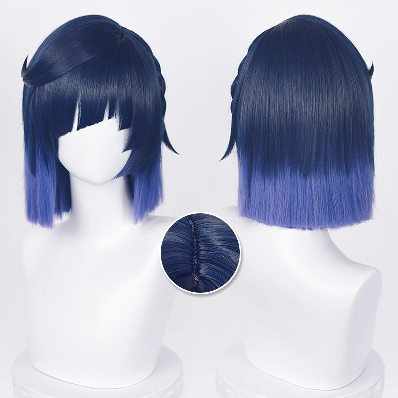 Genshin Impact Yelan Short Dark Bule And Purple  Hair Basic Wig