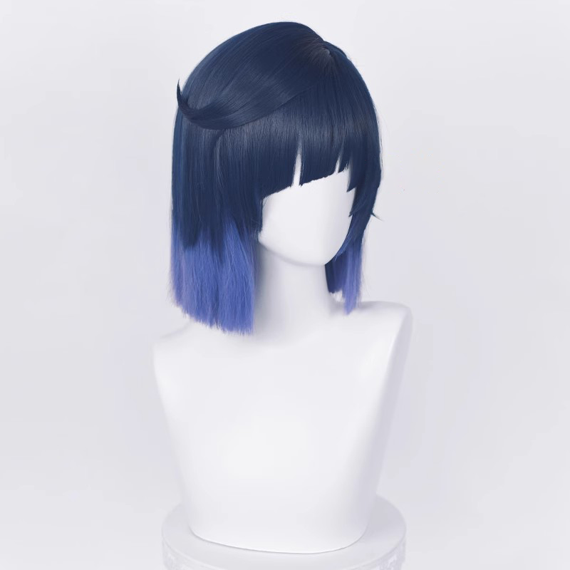 Genshin Impact Yelan Short Dark Bule And Purple  Hair Basic Wig