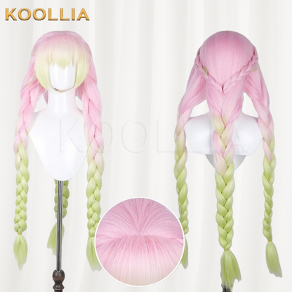Demon Slayer Mitsuri Kanroji Pink Green Ombre Braid Basic Wig