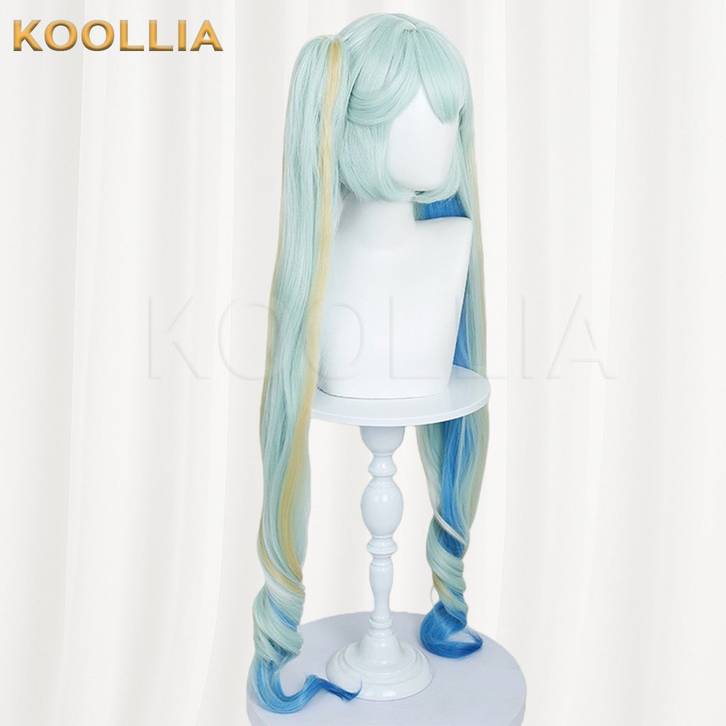 Hatsune Miku 2026 Snow Miku Light Cyan‑Blue Yellow Gradient Highlight Basic Wig