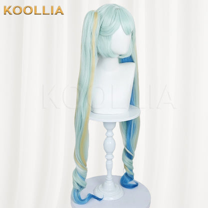 Hatsune Miku 2026 Snow Miku Light Cyan‑Blue Yellow Gradient Highlight Basic Wig