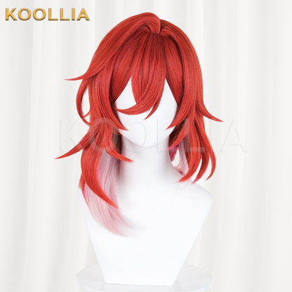 Honkai Star Rail Teen Herta Red Pink Ombre Medium Basic Wig