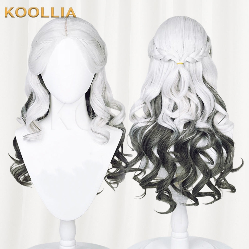 Identity V Ada Mesmer White Black Gradient Curly Basic Wig