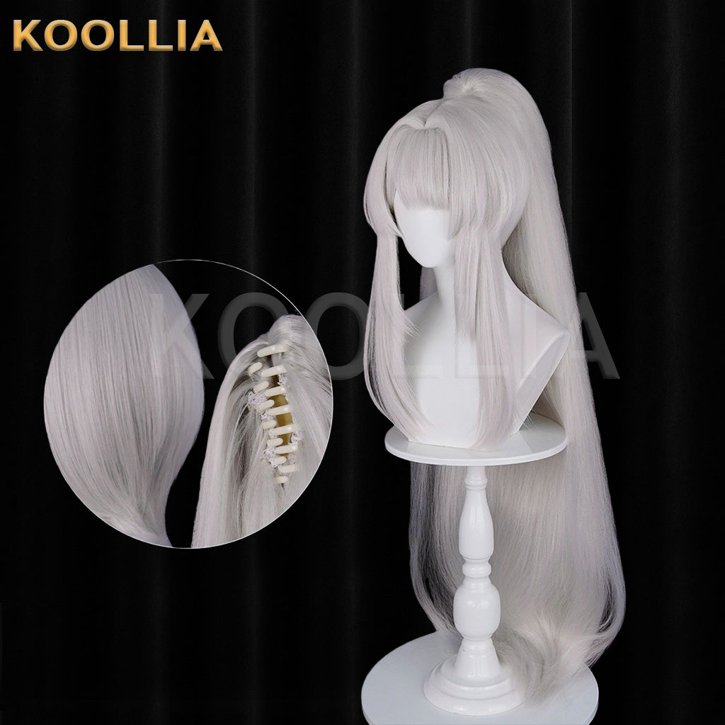 Wuthering Waves Freesia Silver Grey Extra Long High Ponytail Basic Wig