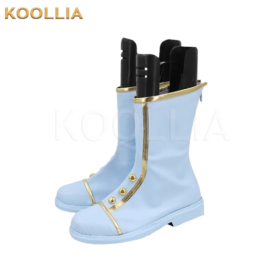 Pretty Derby Venus Park Light Blue Gold Trim Mid Calf Cosplay Shoes