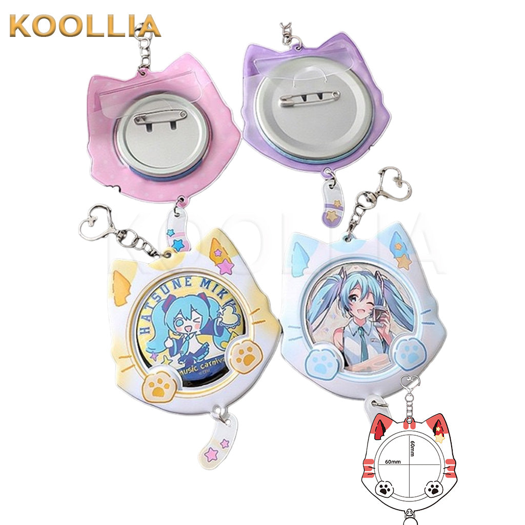 Cute Cat Ear 58mm Anime Badge Holder Keychain PVC Ita Bag Charm