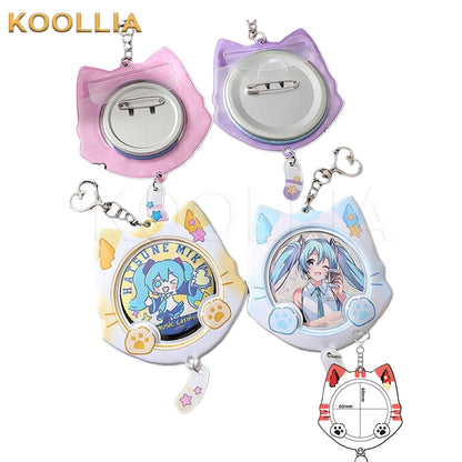Cute Cat Ear 58mm Anime Badge Holder Keychain PVC Ita Bag Charm