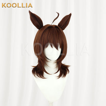 Multi-angle display of Uma Musume Pretty Derby Agnes Tachyon brown medium length basic wig