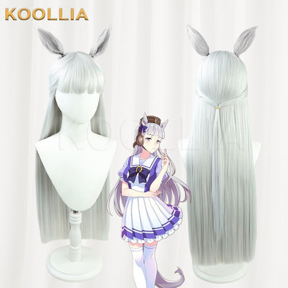 Umamusume: Pretty Derby Gold Ship Long Silver Gray Hair with Ears Basic Wig