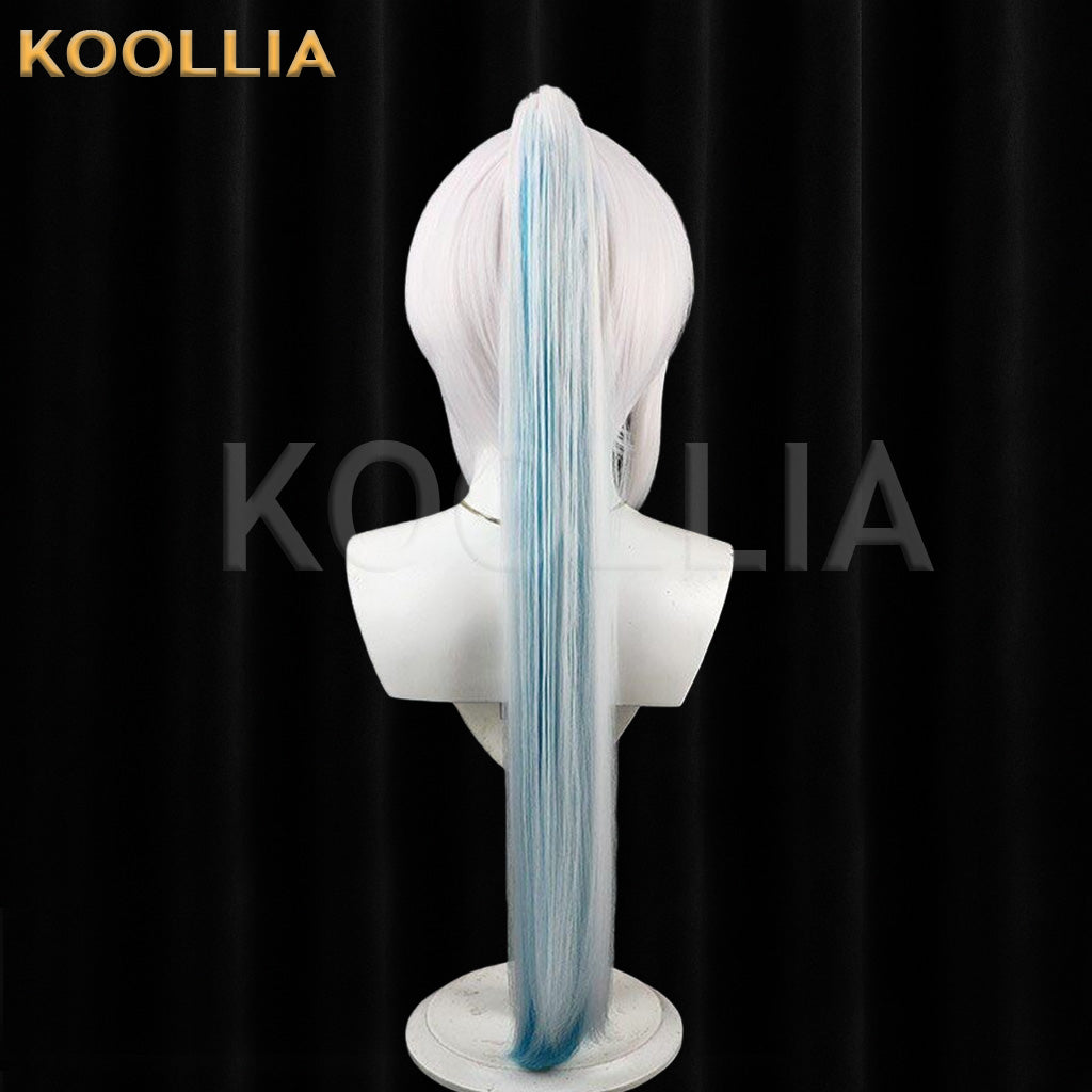NIJISANJI Lize Helesta White Blue Gradient Long Hair High Ponytail Basic Wig