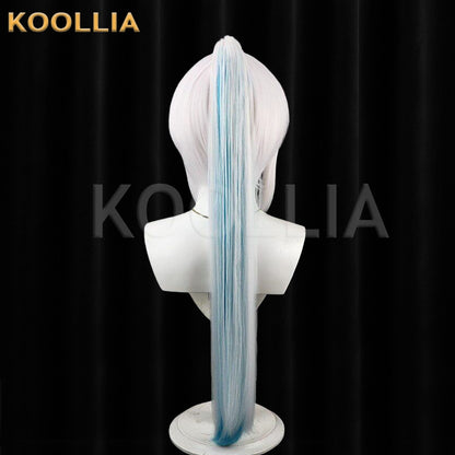 NIJISANJI Lize Helesta White Blue Gradient Long Hair High Ponytail Basic Wig