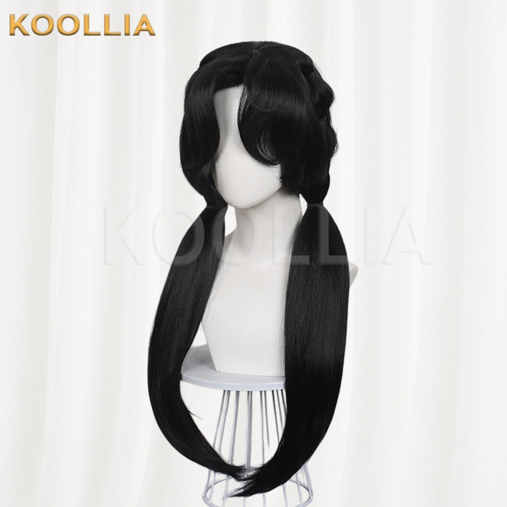 Reverse: 1999 Liang Yue Black Double Ponytail Long Straight Basic Wig