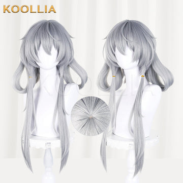 Multi-angle display of Vsinger Luo Tianyi Light Silver Grey Long Curved Fringe Basic Wig