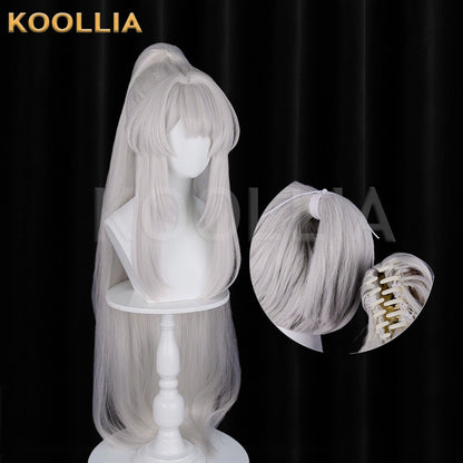 Wuthering Waves Freesia Silver Grey Extra Long High Ponytail Basic Wig