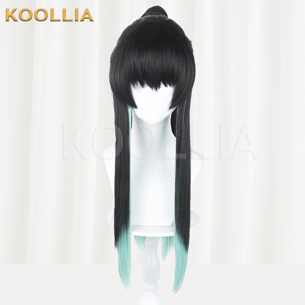 Demon Slayer Tokito Muichiro Black Teal Gradient High Ponytail Basic Wig