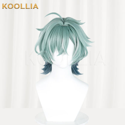 Genshin Impact Olorun Mint Green Gradient Realistic Scalp Spiky Short Basic Wig