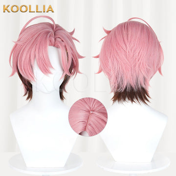 Multi-angle display of Ensemble Stars Kuon Tamami pink brown gradient spiky short basic wig