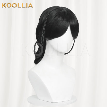Wednesday Addams Pure Black Braided Bun Basic Wig