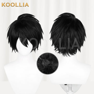 Multi-angle display of Death Note L Lawliet black short messy layered basic wig