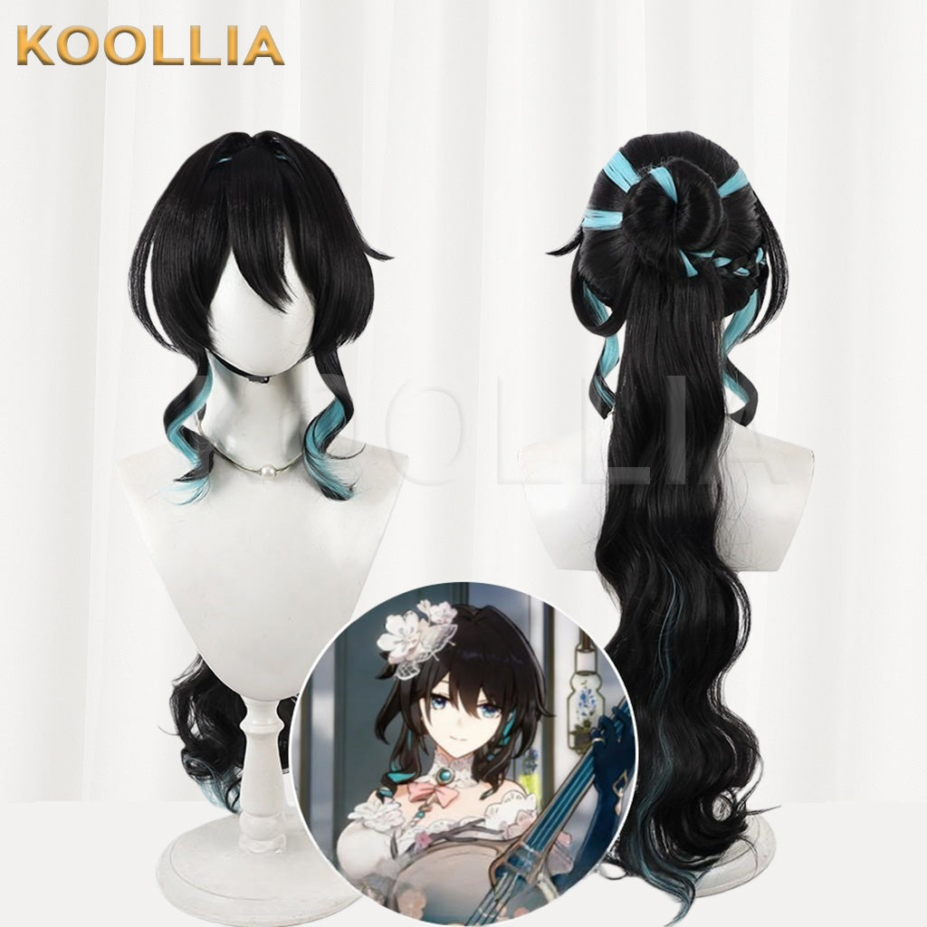 Honkai Star Rail Ruan Mei Black Mint Gradient Half-Up Basic Wig