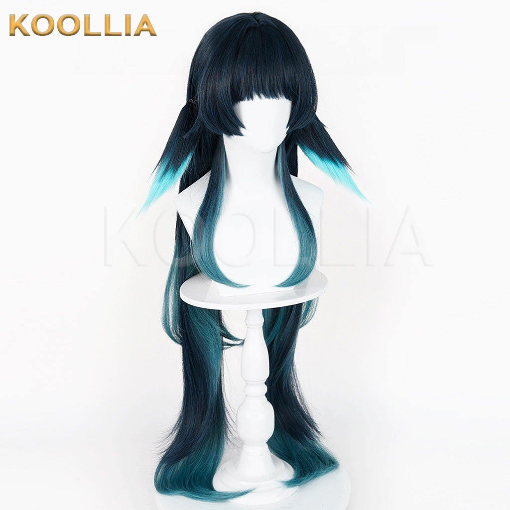 Genshin Impact Celaeno Dark Blue Gradient Teal Layered Basic Wig