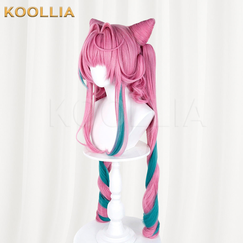 Arknights Endfield Evon Long Pink Teal Color Block Hair Basic Wig