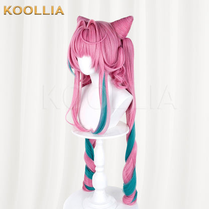 Arknights Endfield Evon Long Pink Teal Color Block Hair Basic Wig
