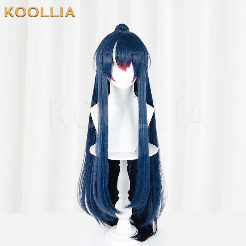 Arknights Ling Custom Toned Blue-Black Realistic Scalp Clip-On Ponytail Long Straight Basic Wig